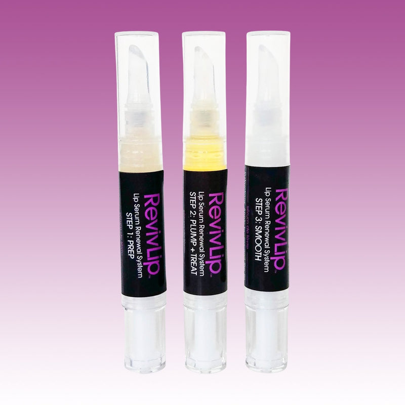 RevivLip vials, novel dial-up clicker dispenser with soft silicone tip applicator
